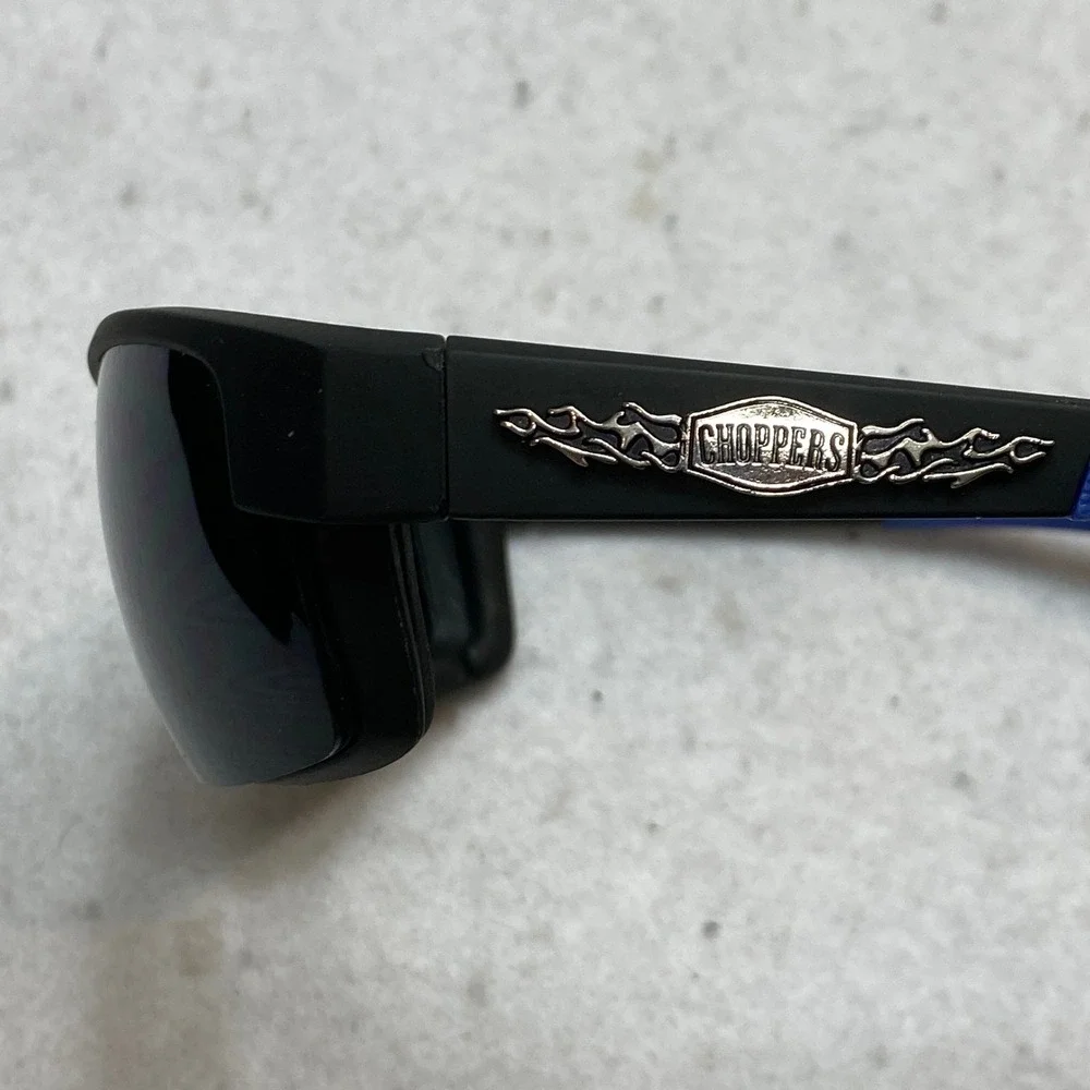 Choppers 8CP943 Biker Sunglasses Black Blue Padded Wrap Moto Goggles